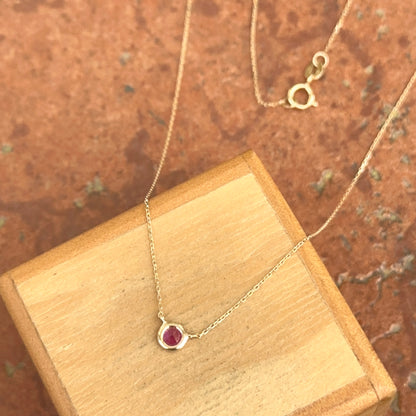 14KT Yellow Gold Bezel Round Ruby Station Necklace