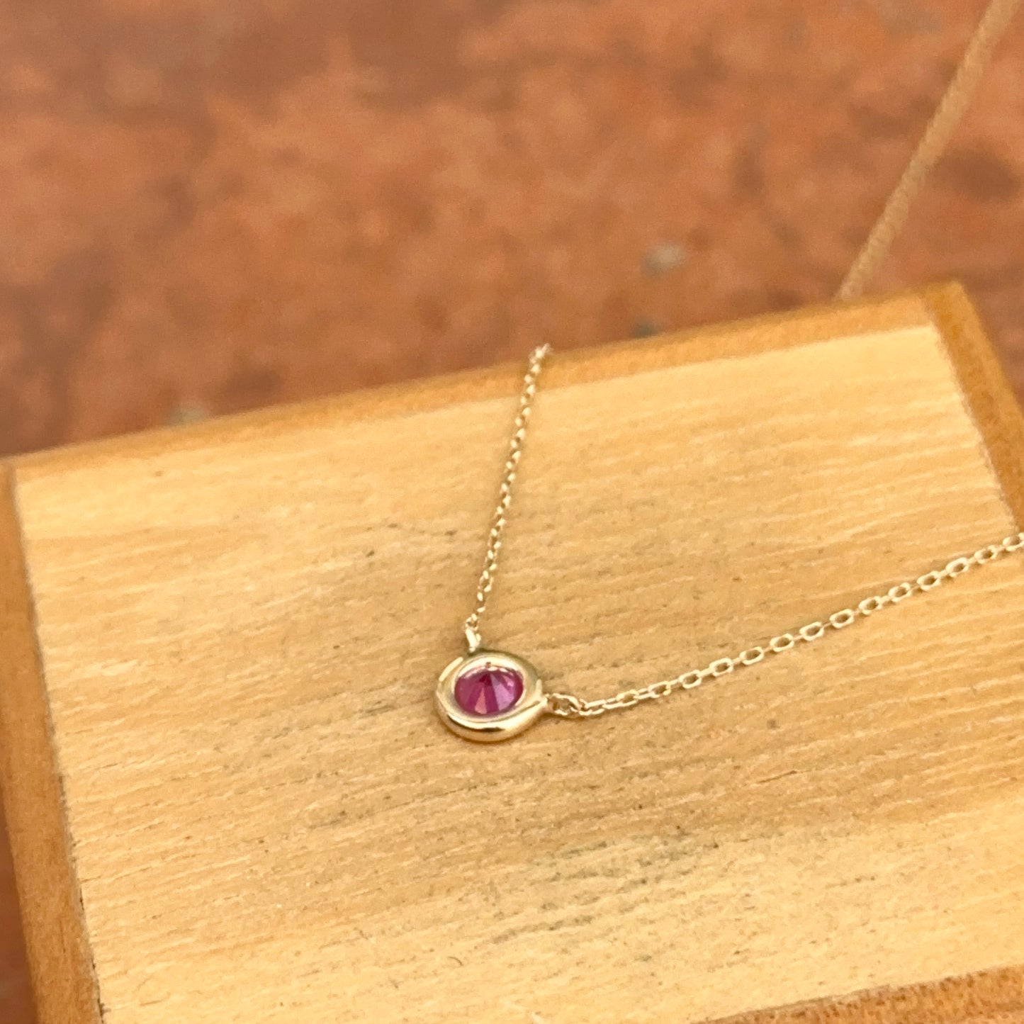 14KT Yellow Gold Bezel Round Ruby Station Necklace
