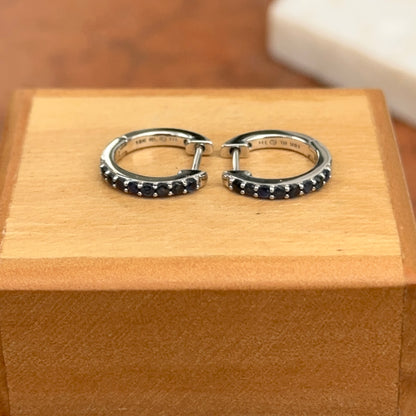 10KT White Gold Blue Sapphire Huggie Hoop Earrings