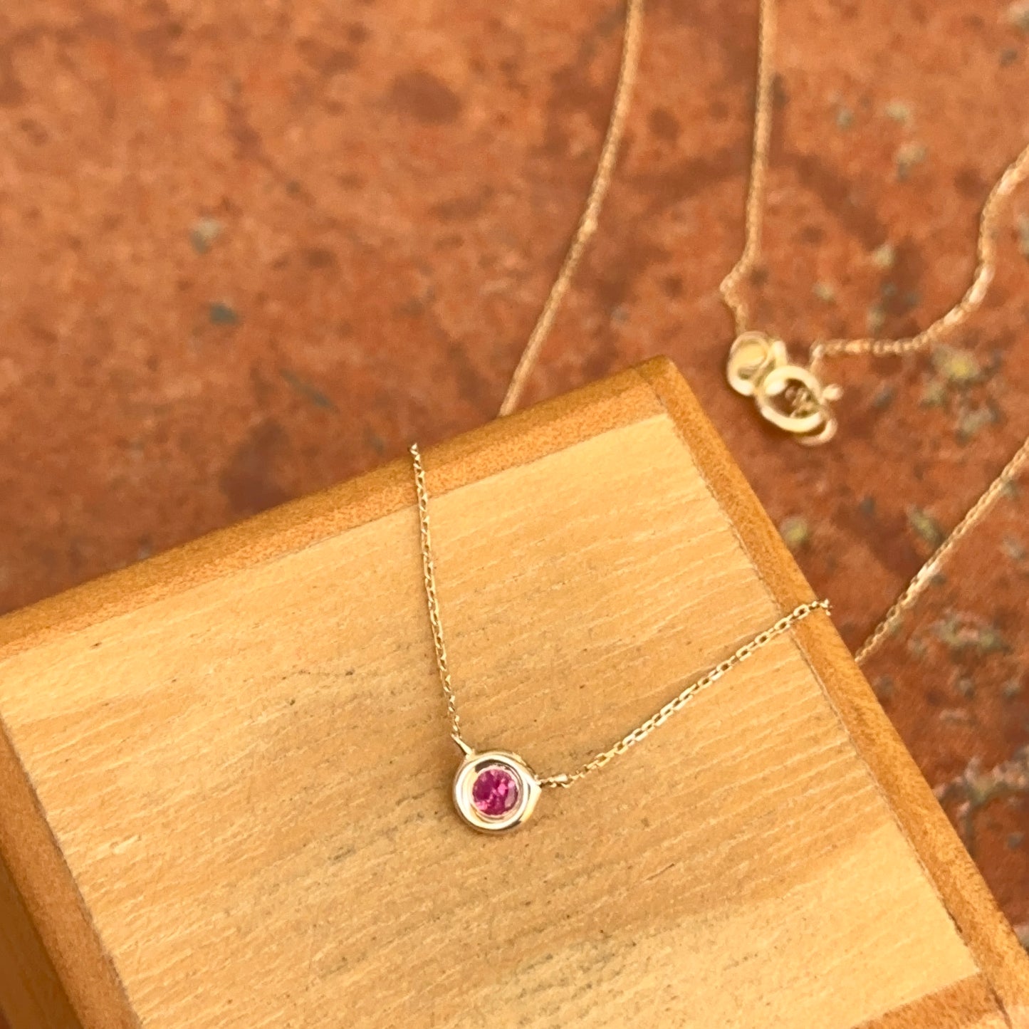 14KT Yellow Gold Bezel Round Ruby Station Necklace