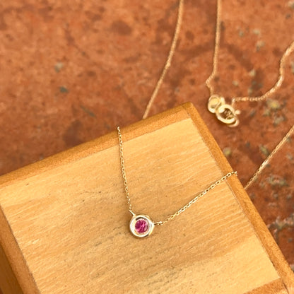14KT Yellow Gold Bezel Round Ruby Station Necklace