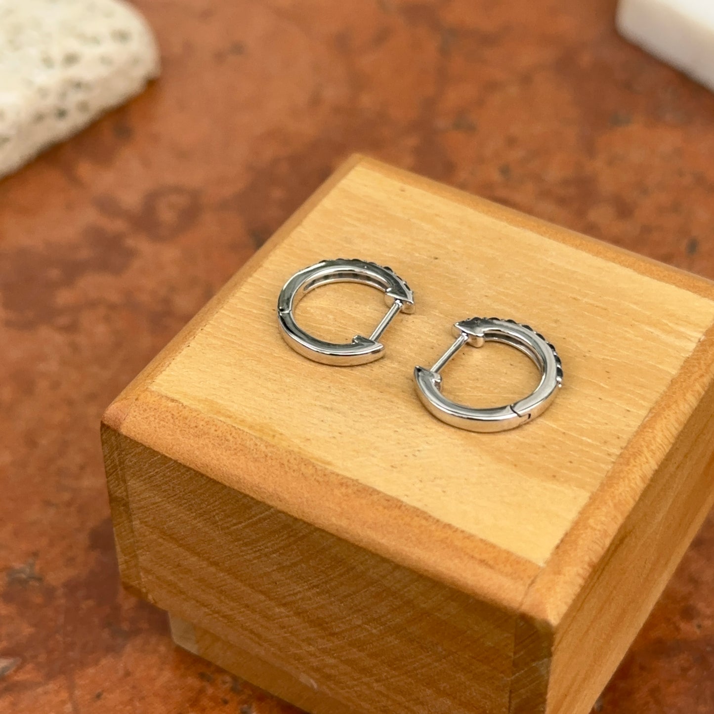 10KT White Gold Blue Sapphire Huggie Hoop Earrings