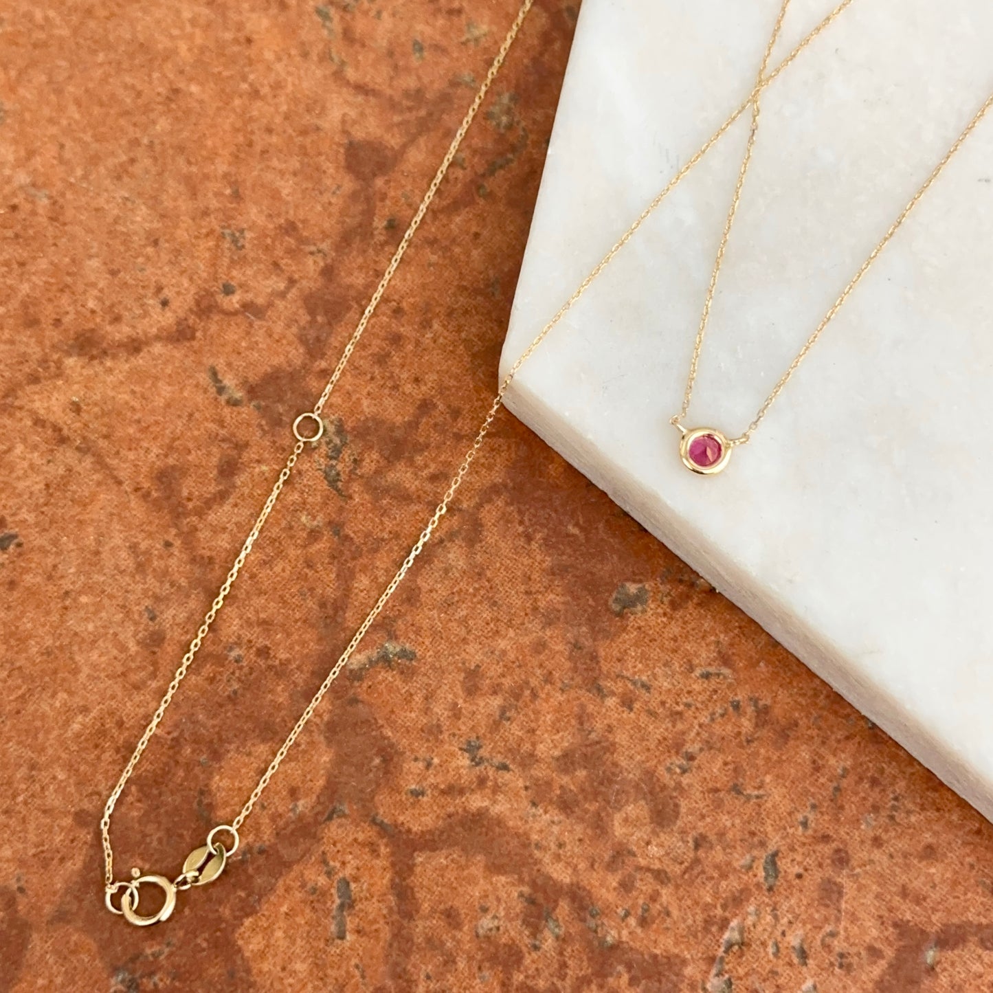 14KT Yellow Gold Bezel Round Ruby Station Necklace