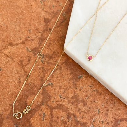 14KT Yellow Gold Bezel Round Ruby Station Necklace