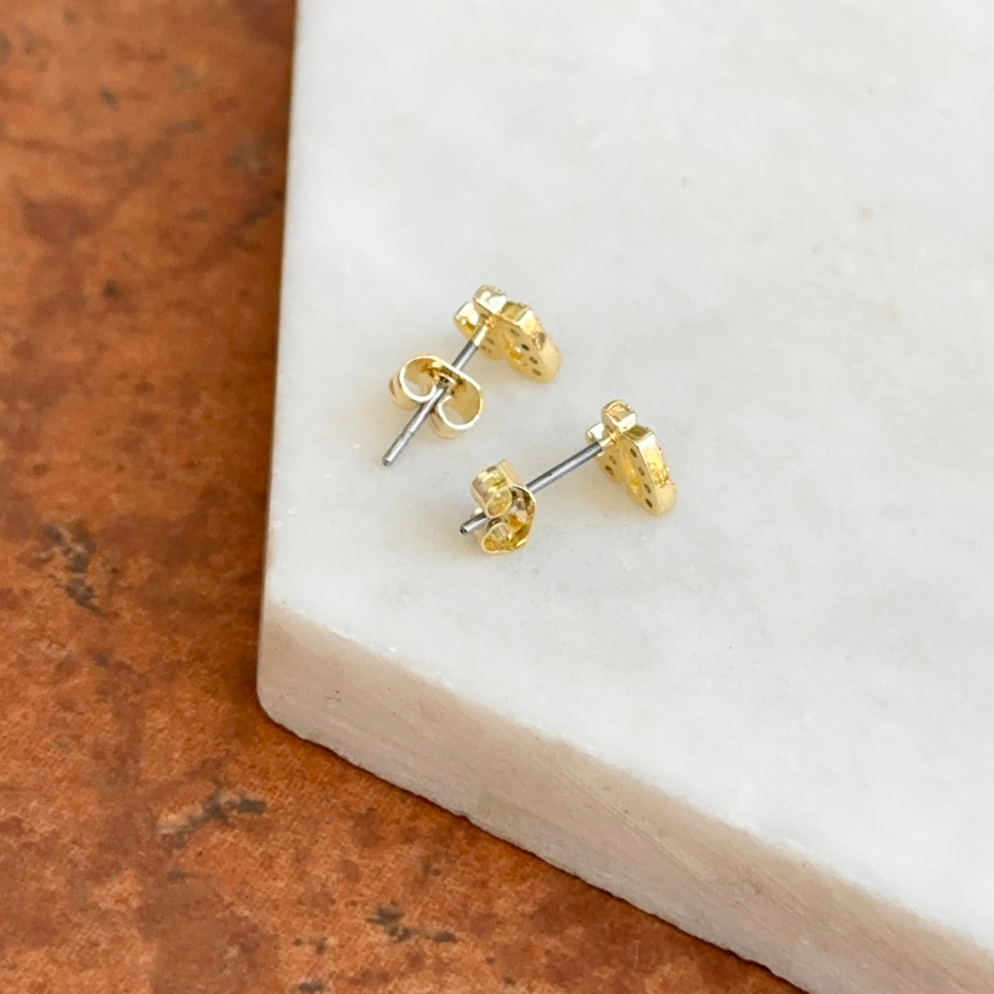 Yellow Gold-Plated Lower Case "a" Round Cubic Zirconia Stud Earrings SMALL