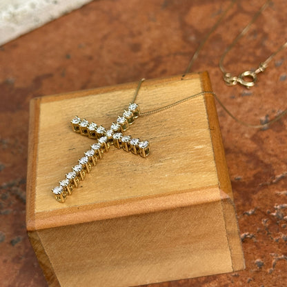 Estate 10KT Yellow Gold Lab Diamond .75 CT Cross Necklace