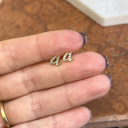 Yellow Gold-Plated Lower Case "a" Round Cubic Zirconia Stud Earrings SMALL