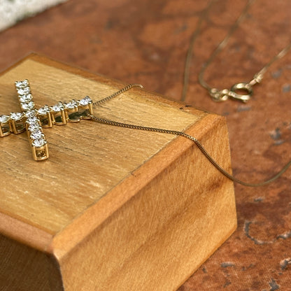 Estate 10KT Yellow Gold Lab Diamond .75 CT Cross Necklace