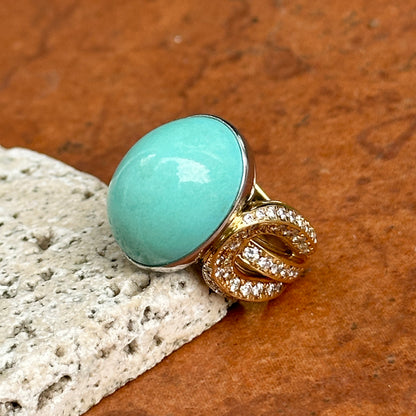 Estate 18KT Yellow Gold Oval 21 CT Turquoise + Diamond Ring