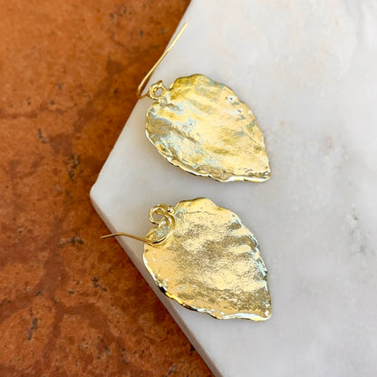 Yellow Gold-Filled Round Cabochon Turquoise Engraved Leaf Ear Wire Earrings