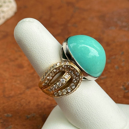 Estate 18KT Yellow Gold Oval 21 CT Turquoise + Diamond Ring