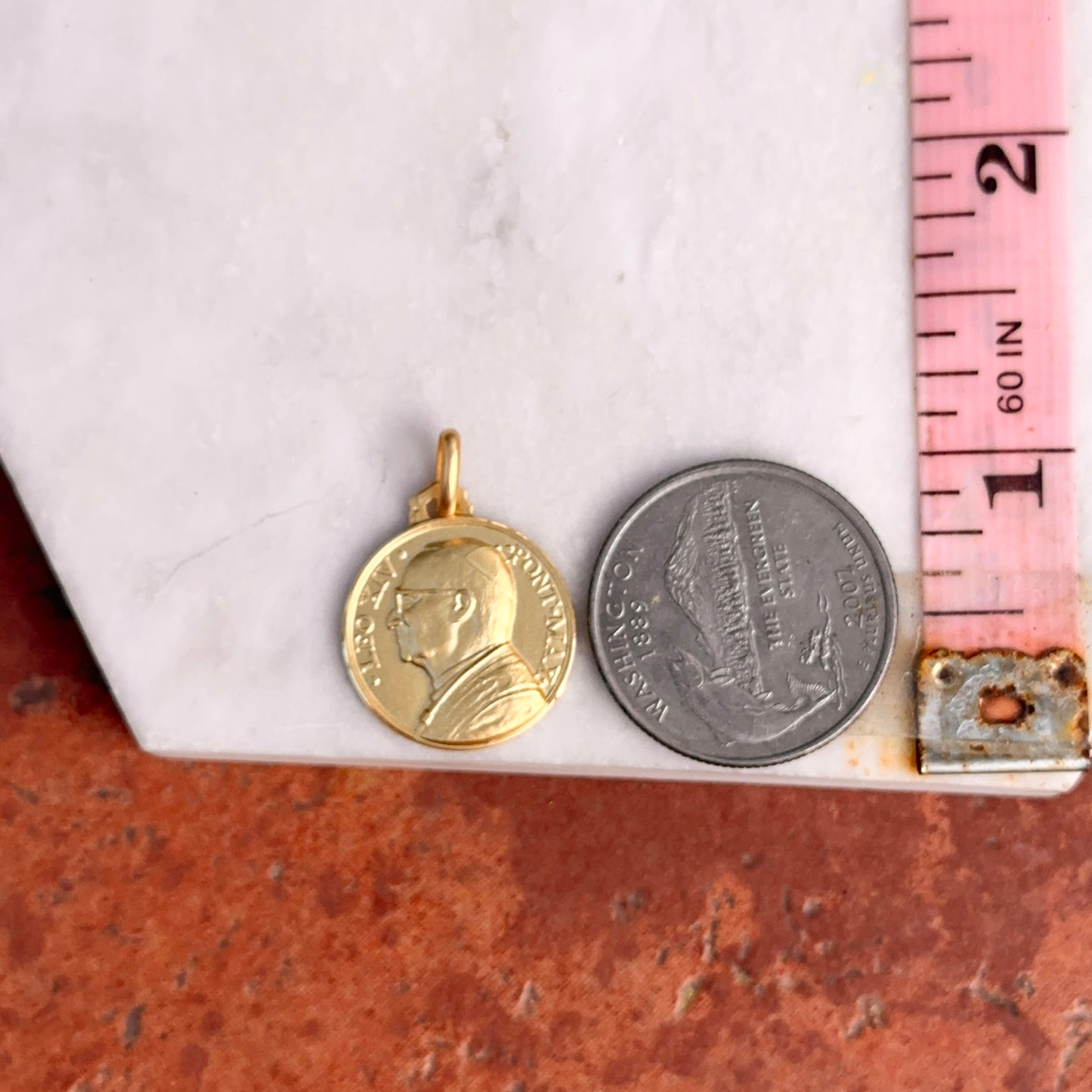 14KT Yellow Gold Matte Pope Leo XIV Round Medal Pendant 18mm - LSJ