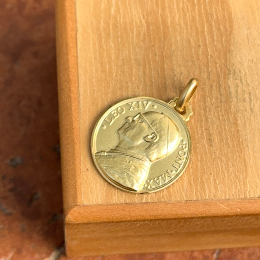 14KT Yellow Gold Matte Pope Leo XIV Round Medal Pendant 18mm