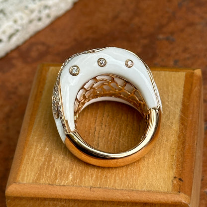 18KT Rose Gold White Ceramic + Diamond Abstract Ring