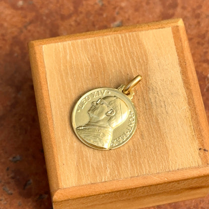 14KT Yellow Gold Matte Pope Leo XIV Round Medal Pendant 18mm - LSJ