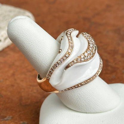 18KT Rose Gold White Ceramic + Diamond Abstract Ring
