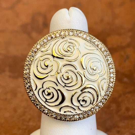 18K Yellow Gold-Plated Brass Round Cubic Zirconia White Enamel Rose Ring 6