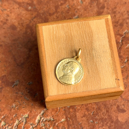14KT Yellow Gold Matte Pope Leo XIV Round Medal Pendant 16mm - LSJ