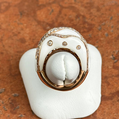 18KT Rose Gold White Ceramic + Diamond Abstract Ring