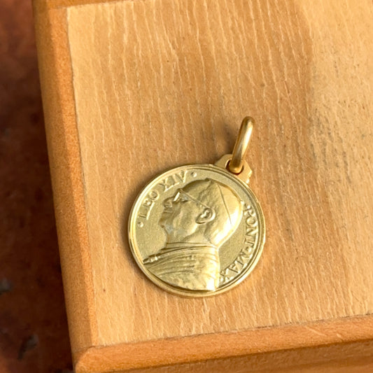 14KT Yellow Gold Matte Pope Leo XIV Round Medal Pendant 16mm