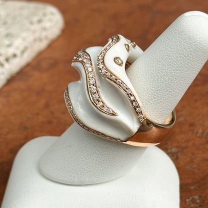 18KT Rose Gold White Ceramic + Diamond Abstract Ring