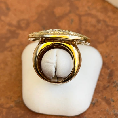 18K Yellow Gold-Plated Brass Round Cubic Zirconia White Enamel Rose Ring 6