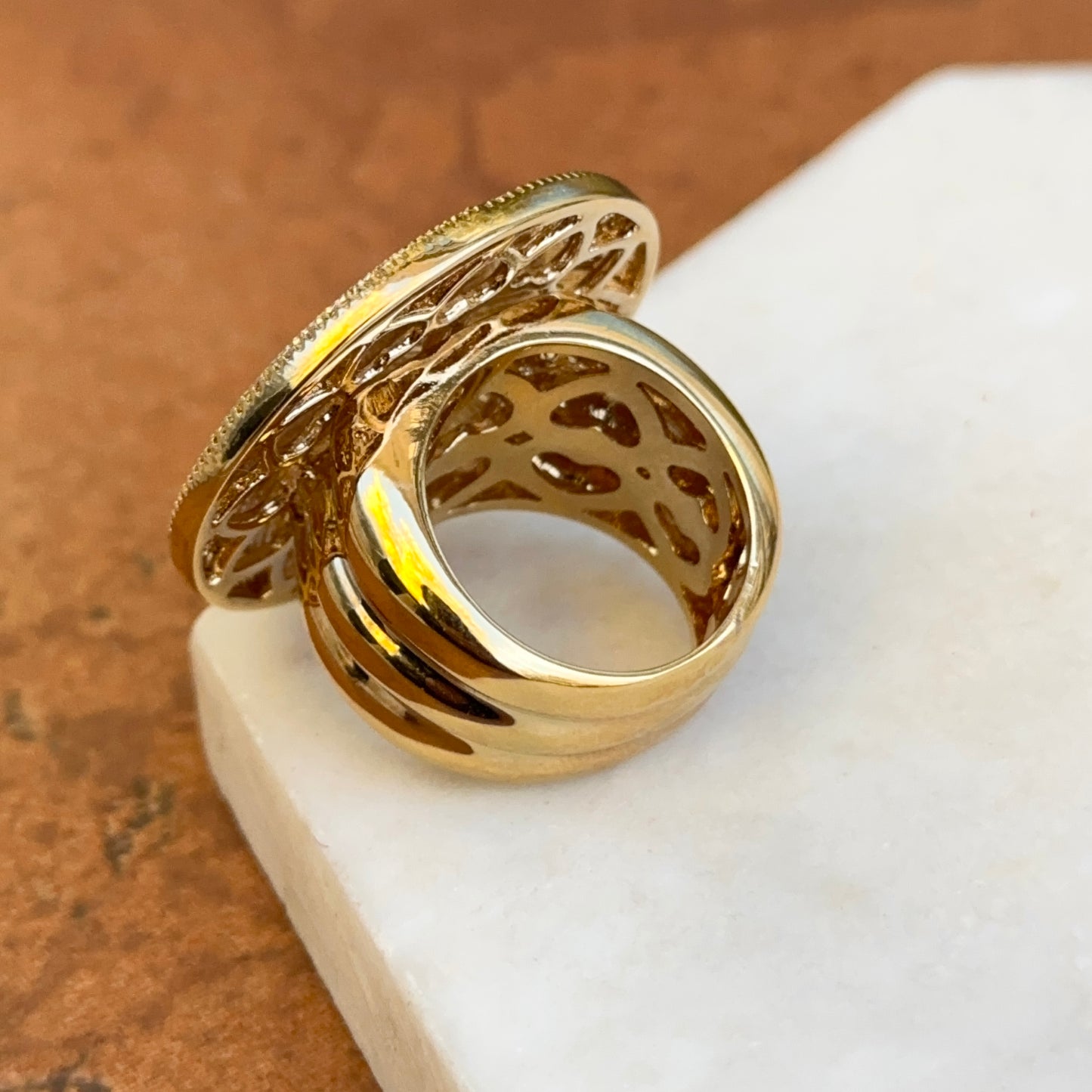 18K Yellow Gold-Plated Brass Round Cubic Zirconia White Enamel Rose Ring 6