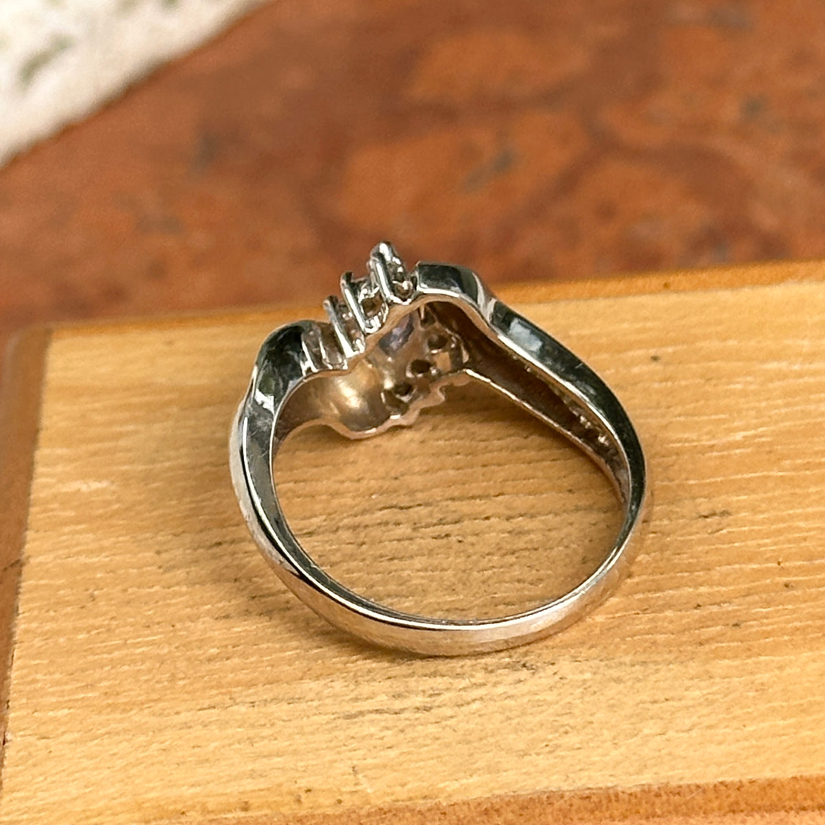 Estate 14KT White Gold Marquise Tanzanite + Diamond Bypass Ring