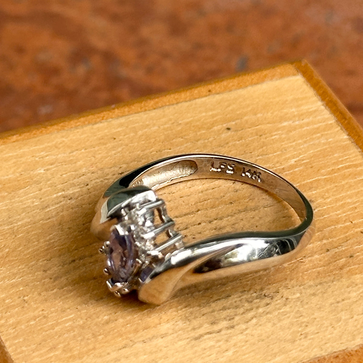 Estate 14KT White Gold Marquise Tanzanite + Diamond Bypass Ring