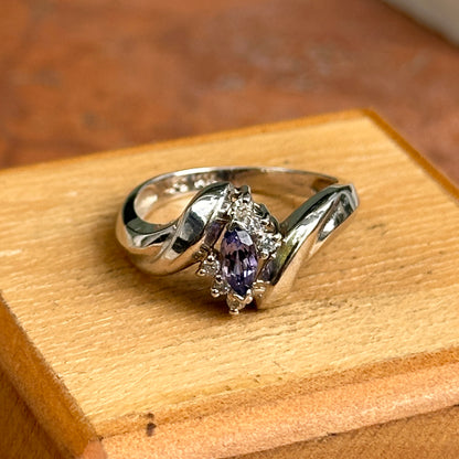 Estate 14KT White Gold Marquise Tanzanite + Diamond Bypass Ring