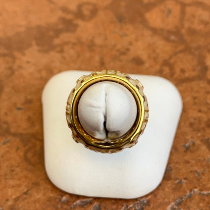 18K Yellow Gold-Plated Brass Round CZ + Cream Enamel Horse Ring