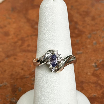 Estate 14KT White Gold Marquise Tanzanite + Diamond Bypass Ring
