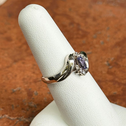Estate 14KT White Gold Marquise Tanzanite + Diamond Bypass Ring