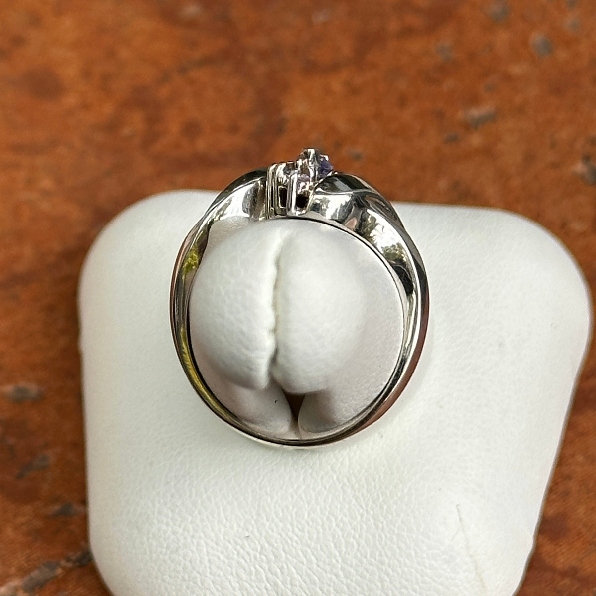 Estate 14KT White Gold Marquise Tanzanite + Diamond Bypass Ring