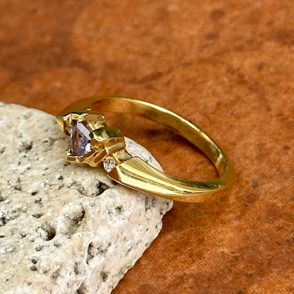Estate 14KT Yellow Gold Trillion Tanzanite + Diamond Accent Ring