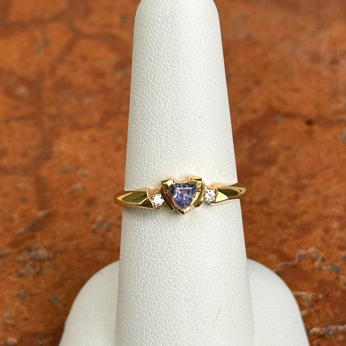 Estate 14KT Yellow Gold Trillion Tanzanite + Diamond Accent Ring