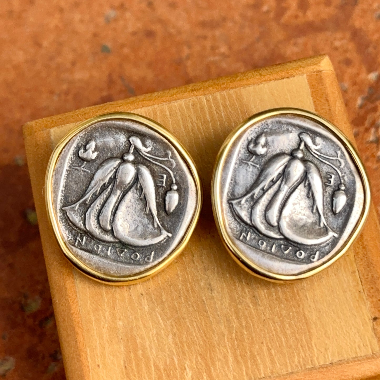 Estate Gold-Tone + Silver-Tone Replica Coin Clip-On Earrings