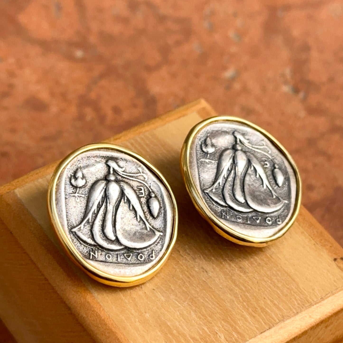 Estate Gold-Tone + Silver-Tone Replica Coin Clip-On Earrings