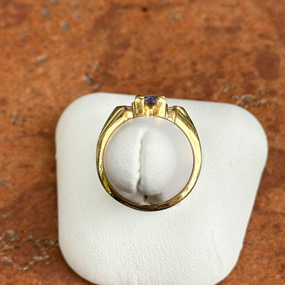 Estate 14KT Yellow Gold Trillion Tanzanite + Diamond Accent Ring