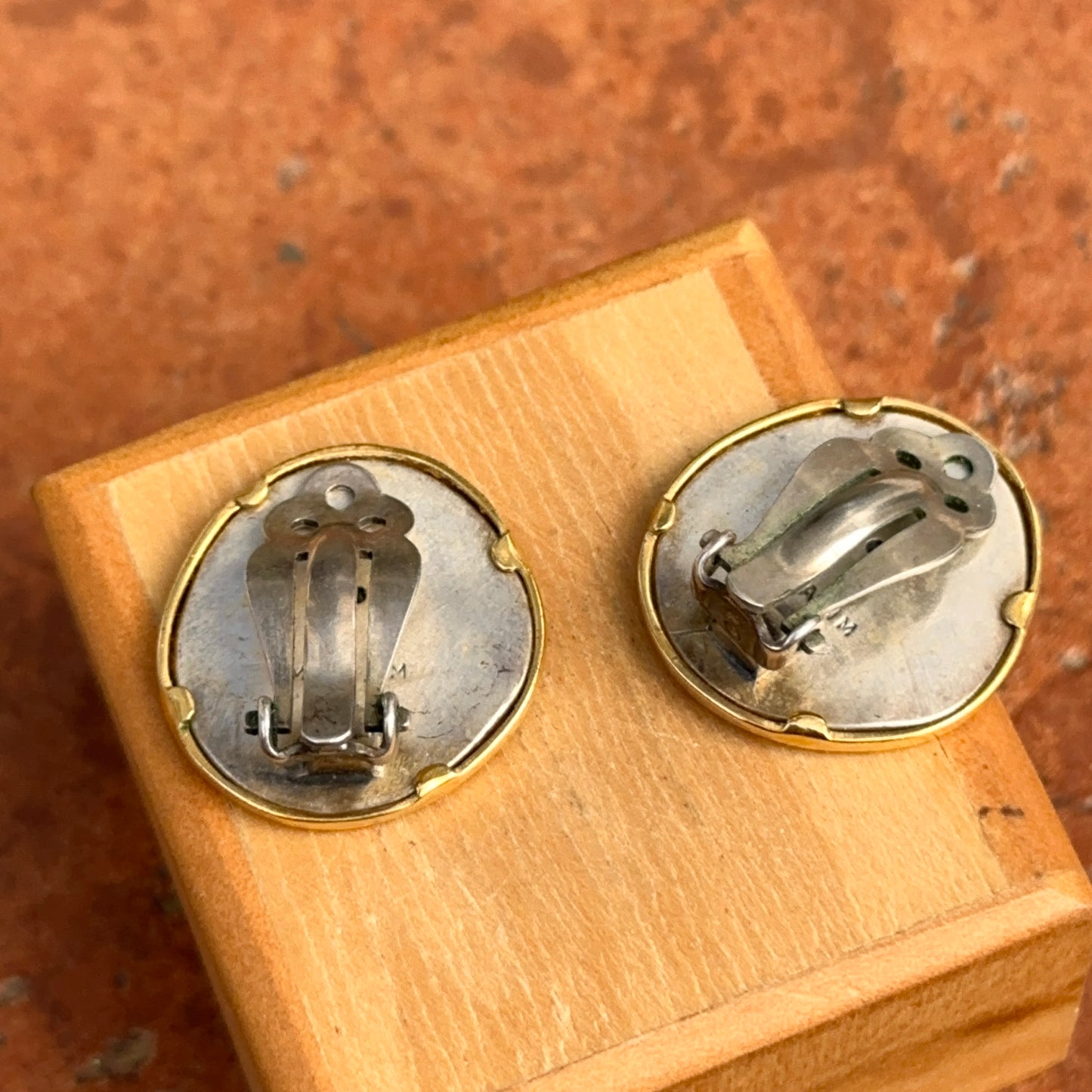 Estate Gold-Tone + Silver-Tone Replica Coin Clip-On Earrings