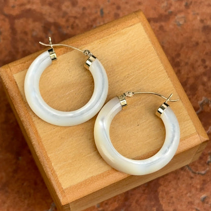 14KT Yellow Gold Mother of Pearl Tube Hoop Earrings 24mm