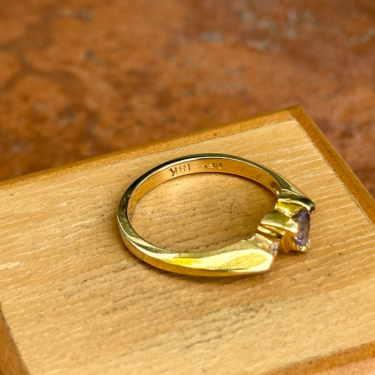 Estate 14KT Yellow Gold Trillion Tanzanite + Diamond Accent Ring