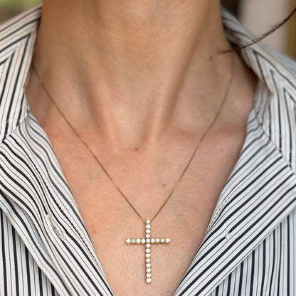 Estate 10KT Yellow Gold Lab Diamond .75 CT Cross Necklace