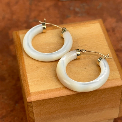 14KT Yellow Gold Mother of Pearl Tube Hoop Earrings 24mm