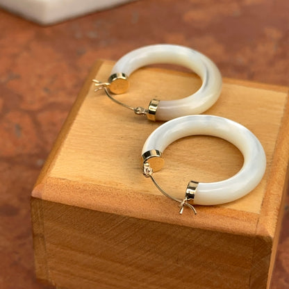 14KT Yellow Gold Mother of Pearl Tube Hoop Earrings 24mm