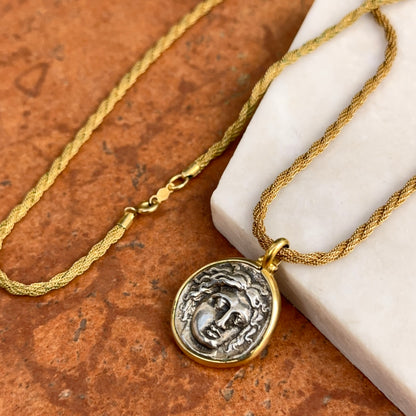 Estate Gold-Tone Medusa Coin Replica Pendant on Gold Filled Necklace