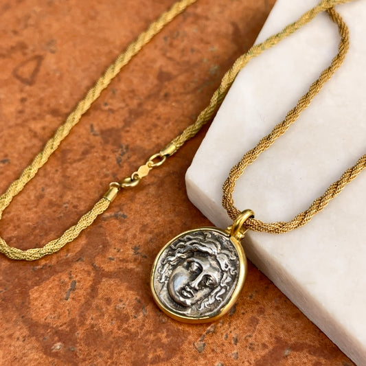Estate Gold-Tone Medusa Coin Replica Pendant on Gold Filled Necklace