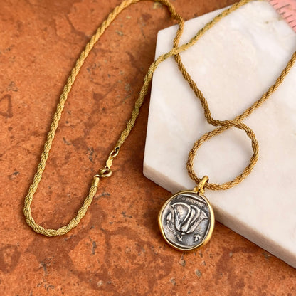Estate Gold-Tone Medusa Coin Replica Pendant on Gold Filled Necklace