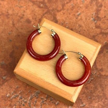 Estate 14KT Yellow Gold Carnelian Tube Hoop Earrings 24mm
