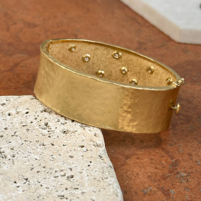 18KT Yellow Gold Hammered Matte Gypsy Diamonds Cuff Bangle Bracelet